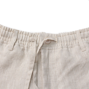 Pantalon décontracté pour homme en coton beige avec cordon de serrage, taille élastique, léger, pour l'été, avec poches latérales, tissé uni - Product Image 6