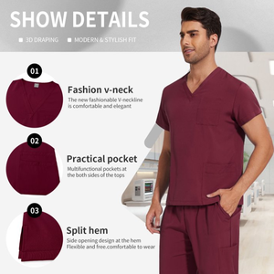 <b>Mens</b> Scrubs Set Athletic Fit V-Neck Top & <b>Yoga</b> Jogger <b>Pants</b> – Medical Nursing Uniform with 8 Pockets, Stretch Fabric - Product Image 3