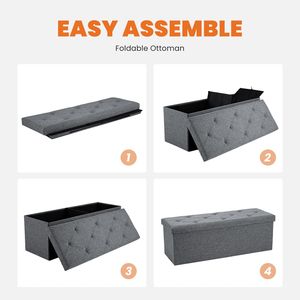 Banc de rangement ottoman pliable de 43 pouces avec couvercle supérieur en lin et repose-pieds rembourré pour chambre à coucher - Product Image 3