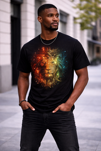 Camiseta Negra Oversize para Hombre, Estilo Veraniego con Estampado de León con Pedrería, Algodón, Estilo Urbano, Corte Holgado, Logotipo Personalizado, Último Diseño - Product Image 3