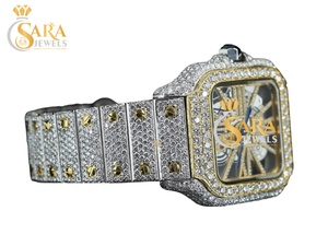 Nueva llegada de lujo pantalla analógica Moissanite diamante reloj negro blanco dos tonos banda de acero inoxidable caja cuadrada única Hip Hop - Product Image 3