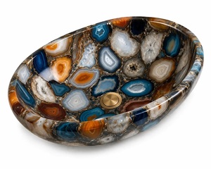 Luxury Multi Agate Stone Sink Handmade Oval Vessel <b>Basin</b> Natural Gemstone Bathroom Sink for Hotel & Home Interior - Product Image 3
