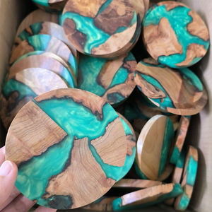 Posavasos de Madera y Resina Verde en Oferta, Resina Epoxi, 100 mm de Diámetro, 10 mm de Grosor, Reutilizables, Modernos, con Logotipo Personalizado, Alta Calidad, para Bodas - Product Image 5
