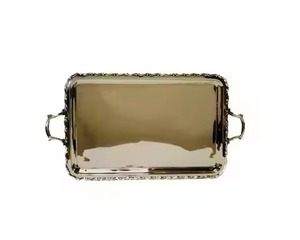 New Style Trending Serving Tray <b>Vintage</b> Stainless Steel Rectangular <b>Mirror</b> Platter Intricate Embossed Border Serving Tray - Product Image 1