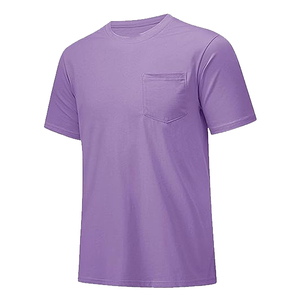T-shirt pour homme à manches courtes, coupe ajustée, col rond, en coton pur, avec poche poitrine, tricoté, couleur unie, décontracté - Product Image 5