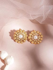 Gold Plated Imitation Pearl <b>Ruby</b> <b>Necklace</b> and Earring Set Flower Pattern Classic Wedding Jewelry Women's - Product Image 3