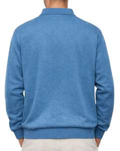 Sudadera Polo Personalizada de Manga Larga para Hombre, Color Azul Acero, Informal, Mezcla de Algodón, Cuello Tipo Polo, Otoño Invierno, OEM, Venta al Por Mayor - Product Image 2