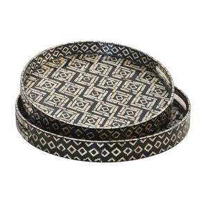 Plateau de service élégant en forme de losange noir avec incrustation de nacre pour table basse – Vente en gros - Product Image 1
