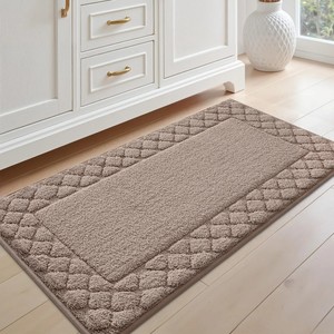 Tapis de bain en coton épais, motif géométrique rectangulaire, dos antidérapant en caoutchouc, style classique, usage domestique, beige - Product Image 6