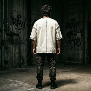 High Quality Custom Blank Heavyweight Cotton T-Shirt <b>Distressed</b> Raw Edge Frayed Hem Inside Out Exposed Seam Boxy Fit Men's <b>Tops</b> - Product Image 6