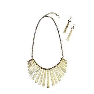 Conjunto de Joyería Nupcial de Latón Chapado en Oro Natural Sólido con Cadena de Eslabones, Collar de Abanico Hueco y Pendientes Colgantes para Regalo de Fiesta de Boda - Product Image 1