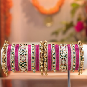 Gold Plated Meenakari <b>Bangles</b> <b>Set</b> Crystal Stone Imitation Pearl Fine for Bridal Featuring Zircon Ruby Stones-10575603PK_2.4 - Product Image 3