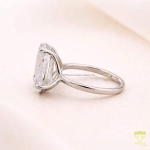<b>Emerald</b> Cut Moissanite Diamond <b>Rings</b> in 925 Sterling <b>Silver</b> Rhodium Plated Vintage Wedding Jewelry Gift - Product Image 3