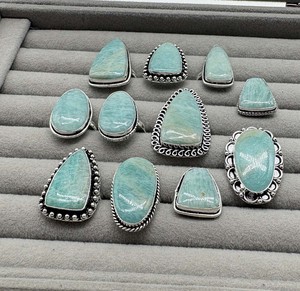 Natural Amazonite Brass <b>Ring</b> 925 Silver Plated Gemstone Trendy Assorted Designer Unisex Wholesale <b>Ring</b> - Product Image 6