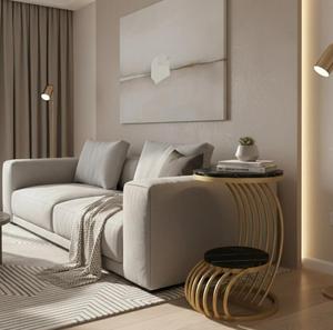 Modern Round Console <b>Table</b> with <b>Marble</b> <b>Top</b> and Metal Pedestal Base for Living Room Furniture - Product Image 6
