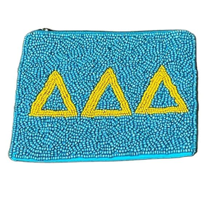 Monedero Clásico Mini con Cremallera y Cuentas Bordadas, Diseño de Dibujos Animados, Hecho a Mano, Azul Claro y Amarillo, con Cuentas de Semillas - Product Image 1