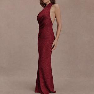 Vestido maxi ajustado sin espalda para mujer, vestido maxi rojo intenso ajustado al cuerpo para la noche, vestido de fiesta sin espalda para mujer, vestido de cóctel - Product Image 3