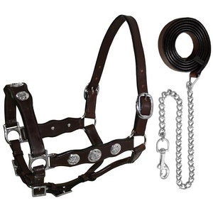 Cabestro de Cuero Genuino con Conchos Plateados para Caballo de Exhibición, Cabestro Western Premium con Correa Ajustable y Herrajes de Acero Inoxidable, Proveedor OEM - Product Image 3