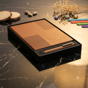 Aurelux RE017 Premium Brown PU Leather Diary Ballpoint Pen Gift Set <b>Metal</b> Plate UV Printing Foiling Professional Corporate - Product Image 4