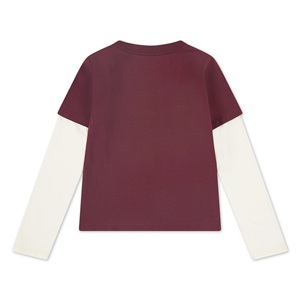 T-shirt décontracté à manches longues pour garçons, style superposé bicolore, col rond imprimé, respirant, 100 % coton écologique - Product Image 2