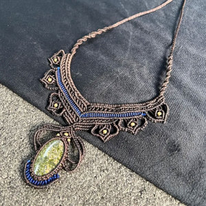 Handmade Labradorite Macrame <b>Statement</b> <b>Necklace</b> Green Blue Flash Natural Gemstone Boho Healing Crystal Adjustable Cord Jewelry - Product Image 2