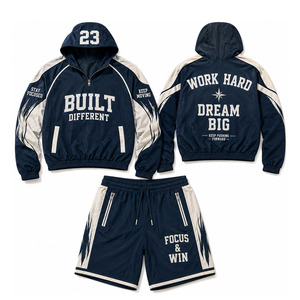 Modern Street Windbreaker <b>Shorts</b> <b>Set</b> Unique Puff Print Nylon Polyester Outfit Windbreaker <b>Shorts</b> <b>Set</b> - Product Image 1