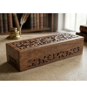 Premium Handmade Solid Wood Folk Art Rectangle Box for <b>Tabletop</b> <b>Storage</b> Organization Multipurpose Home Office Kitchen - Product Image 2