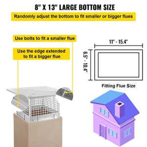 Tapa de chimenea de acero inoxidable de 8 x 13 pulgadas, ajustable, con paragolpes de chispas metálico y tornillos, para chimeneas y repuestos de chimeneas - Product Image 3