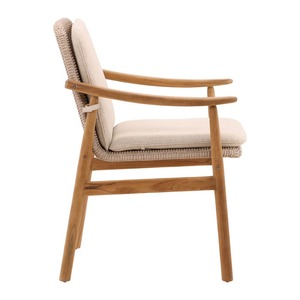 Chaise élégante en teck massif avec design en rotin tressé et coussin moelleux, fauteuil de salle à manger haut de gamme pour café et hôtel - Product Image 3