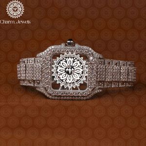 Reloj de Lujo Charm_Jewels de Acero Inoxidable con Diamantes, Caja Cuadrada, Diseño Hueco, Mecánico Analógico, Pulsera de Moda para Hombre, Esfera de 40 mm - Product Image 1