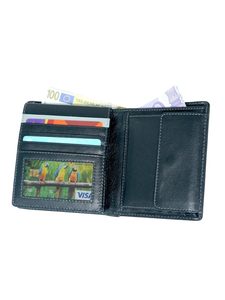 กระเป๋าสตางค์หนังแท้แบบพับสองตอนสำหรับผู้ชาย WRIZA |   ช่องใส่บัตร 11 ช่อง ช่องใส่เหรียญ ช่องใส่บัตรประชาชน |   บัตรเครดิต RFID สีดำเรียบหรูสำหรับงานแต่งงาน - Product Image 3