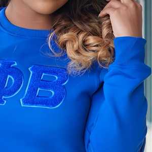 OEM Solid Color Zeta Phi Beta Chenille Sweatshirt Cotton <b>Fleece</b> Embroidered Sorority Apparel <b>Blue</b> Crewneck Pullover for <b>Women</b> - Product Image 5