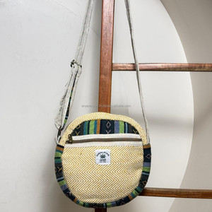 Premium Quality Handmade <b>Round</b> Hemp Crossbody Bag Eco-Friendly Boho <b>Sling</b> Bag with Zipper Pocket Natural Hemp Shoulder Handbags - Product Image 2