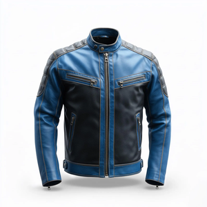 แจ็คเก็ตมอเตอร์ไซค์หนังสีน้ำเงินดำแบบยูนิเซ็กซ์ แขนยาว กันลม ระบายอากาศ ป้องกันรังสียูวี ไซส์ใหญ่ ใส่ได้ทุกฤดู - Product Image 2