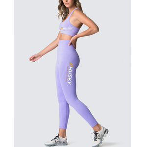 HUSKY Women's Ribbed Sports <b>Bra</b> Leggings Set <b>Blue</b> Seamless Fitness Wear Breathable Racerback Scoop Neck High Support Four-Way - Product Image 4