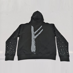 Custom Logo Printed Vintage Washed Hoodies <b>Zip</b> up Men Heavyweight Cotton Sunfaded Rhinestone Hoodie - Product Image 2