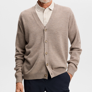 <b>Men's</b> V-Neck Wool <b>Cardigan</b> Solid Color Full Sleeve Button Closure Autumn Wear Anti-Pilling Knit Sweater Standard Thickness - Product Image 3