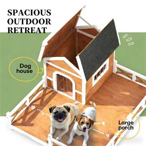 Nichoir de luxe pour chien d'extérieur avec structure stable, mobilier pour animaux de compagnie en bois de couleur orange - Product Image 3