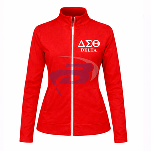 เสื้อยืดฤดูหนาวแบบซิปเต็มตัวสีแดงสำหรับสตรีไซส์ใหญ่ ลายตัวอักษรกรีก Bold 1913 ของชมรมเดลต้า ซิกมา ทีตา  แบบลำลอง - Product Image 2