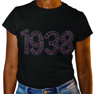 เสื้อยืดแขนสั้นประดับเพชรดำ ปี 1938 เสื้อแฟชั่นผู้หญิงลายกราฟิก เสื้อลำลองแต่งประกายวิบวับ สไตล์สตรีทแวร์ เสื้อผ้าใส่ได้ทุกวัน - Product Image 1