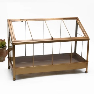 Terrario clásico de metal dorado, ideal para regalo y para amantes de la decoración del hogar, con un estilo atemporal, hecho a mano en India. - Product Image 1