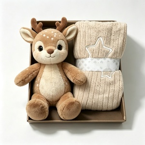 customized spotted fawn plush and knitted blanket <b>gift</b> set, <b>boxed</b> sika deer newborn <b>gift</b> <b>hamper</b>, baby shower deer stuffed toy - Product Image 5