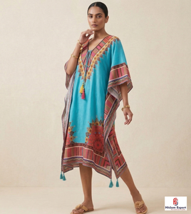 Women Printed <b>Kaftan</b> Dress Loose Fit Beach Wear Lightweight Fabric <b>Summer</b> Island Vacation Style Bulk Supply - Product Image 4