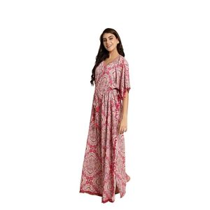 Camisón Kaftán Rosa de Rayón para Mujer/Talla Única/Estampado/Con Cordón/Camisón/Ropa de Dormir/Largo Completo - Product Image 2