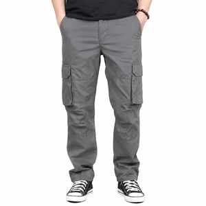 Men's Gray <b>Cargo</b> <b>Pants</b> Multiple Pockets Casual Canvas Straight Fit High <b>Waist</b> <b>Elastic</b> <b>Waist</b> Spring Wear OEM 2026 - Product Image 1