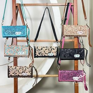 Nouveau Portefeuille Trifold pour Femme en Cuir de Vachette Véritable Fait Main, Fermeture Magnétique, Sac à Bandoulière Pochette, Vente en Gros Directe Usine - Product Image 1