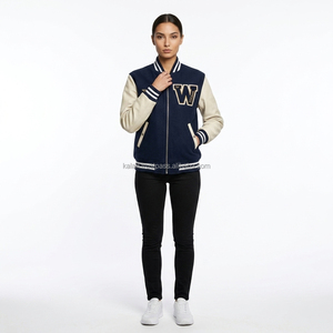 Blouson universitaire unisexe personnalisé en laine avec manches en cuir, col montant, teint, pour homme, style cheerleader, bomber, uni, décontracté, hiver, brodé - Product Image 3