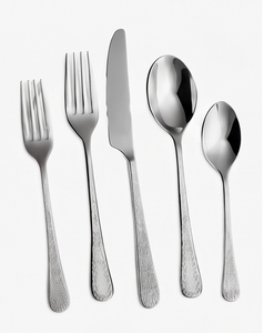 Ensemble de couverts en acier inoxydable à manche martelé, poli miroir, design minimaliste, compatible lave-vaisselle, pour mariage et repas - Product Image 1