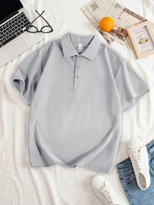 <b>White</b> Embroidered Solid Jersey Knitted Short Sleeve for <b>Shirt</b> <b>Casual</b> Collared Pullover for Uniform Wear - Product Image 5