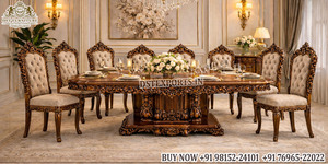 Ensemble de meubles de salle à manger de style impérial grec, finition dorée, ensemble de salle à manger en bois pour 10 personnes, table de salle à manger de qualité supérieure avec feuilles d'or, Royaume-Uni - Product Image 2